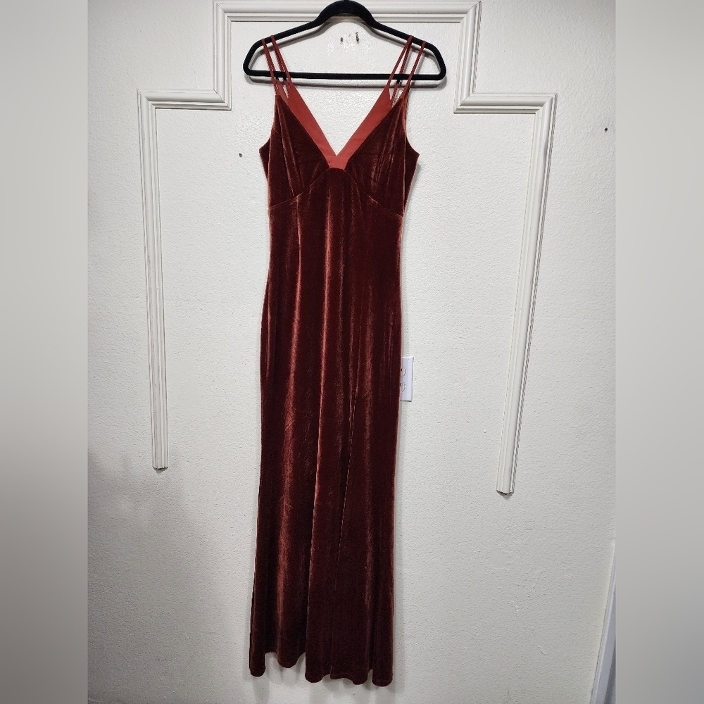 Lulus Immensely Glam Rust Velvet Backless Maxi Dress S Wedding Party Prom Formal - Picture 6 of 9